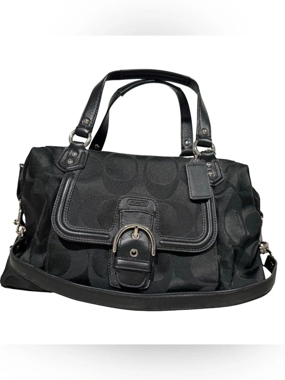 Coach Campbell Signature Satchel Large Purse Black Monogram